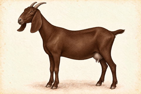 Illustration of a Nubian doe with brown coloring.