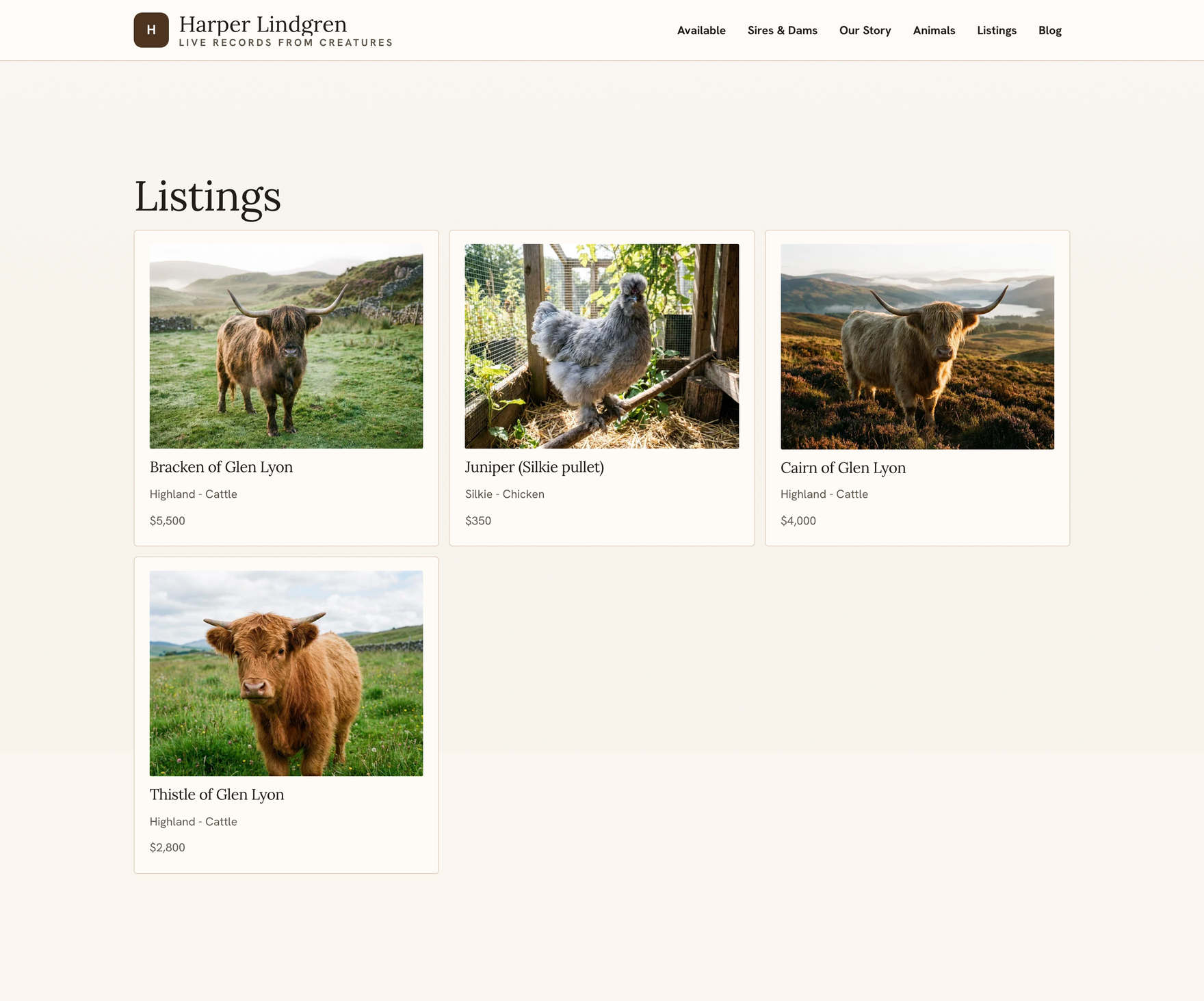 The live public /listings page as a visitor sees it