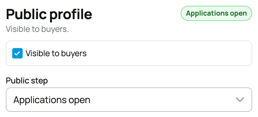 Public profile settings with Applications open selected
