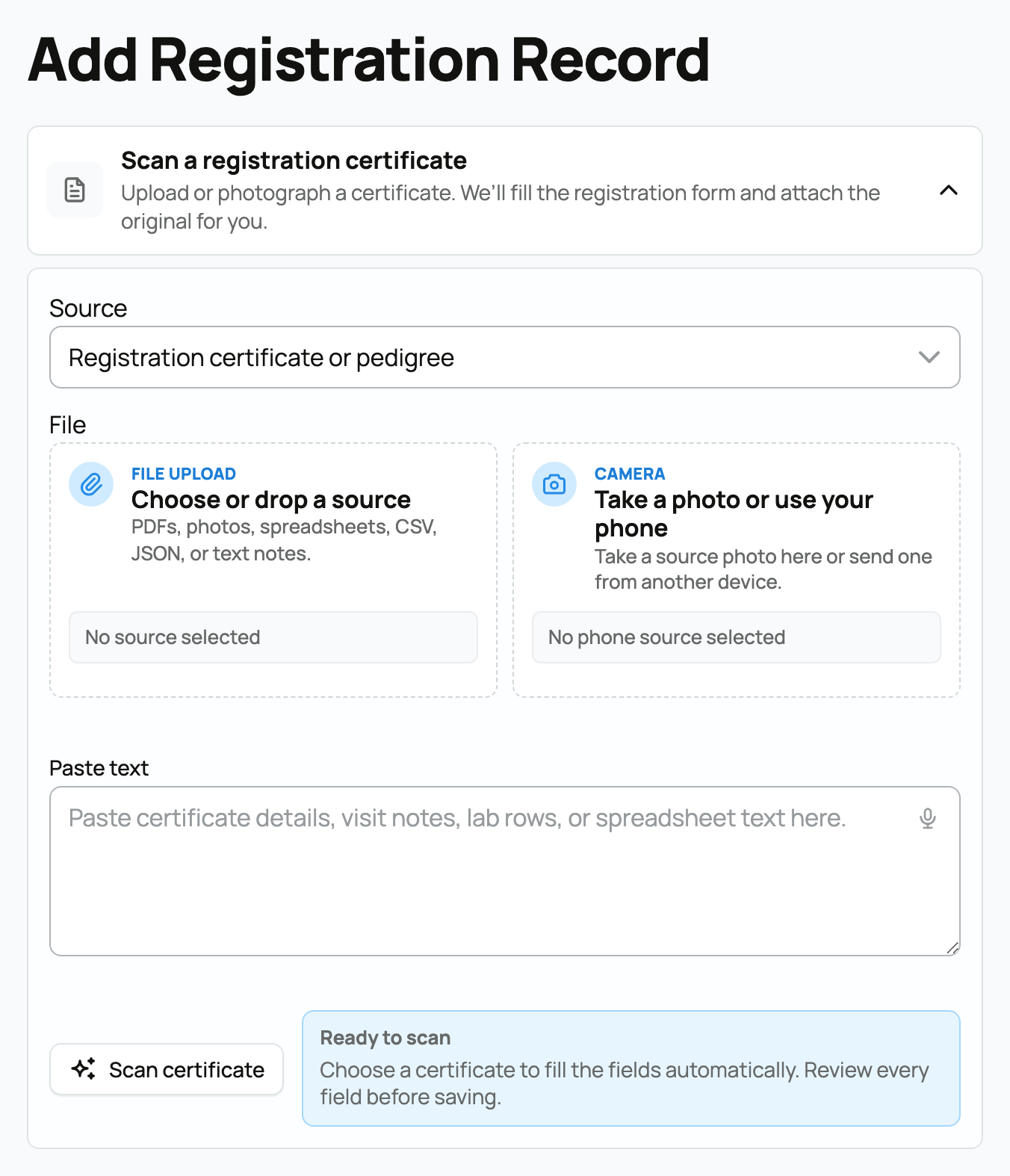 Scanning a registration certificate into a reviewable draft