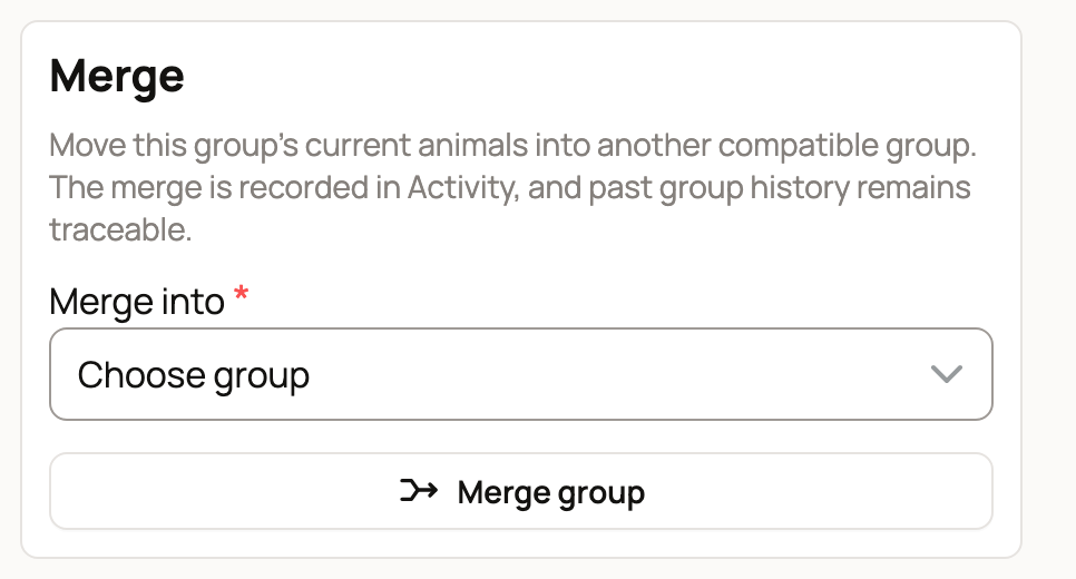 Merge card with Merge into set to Choose group and the Merge group button