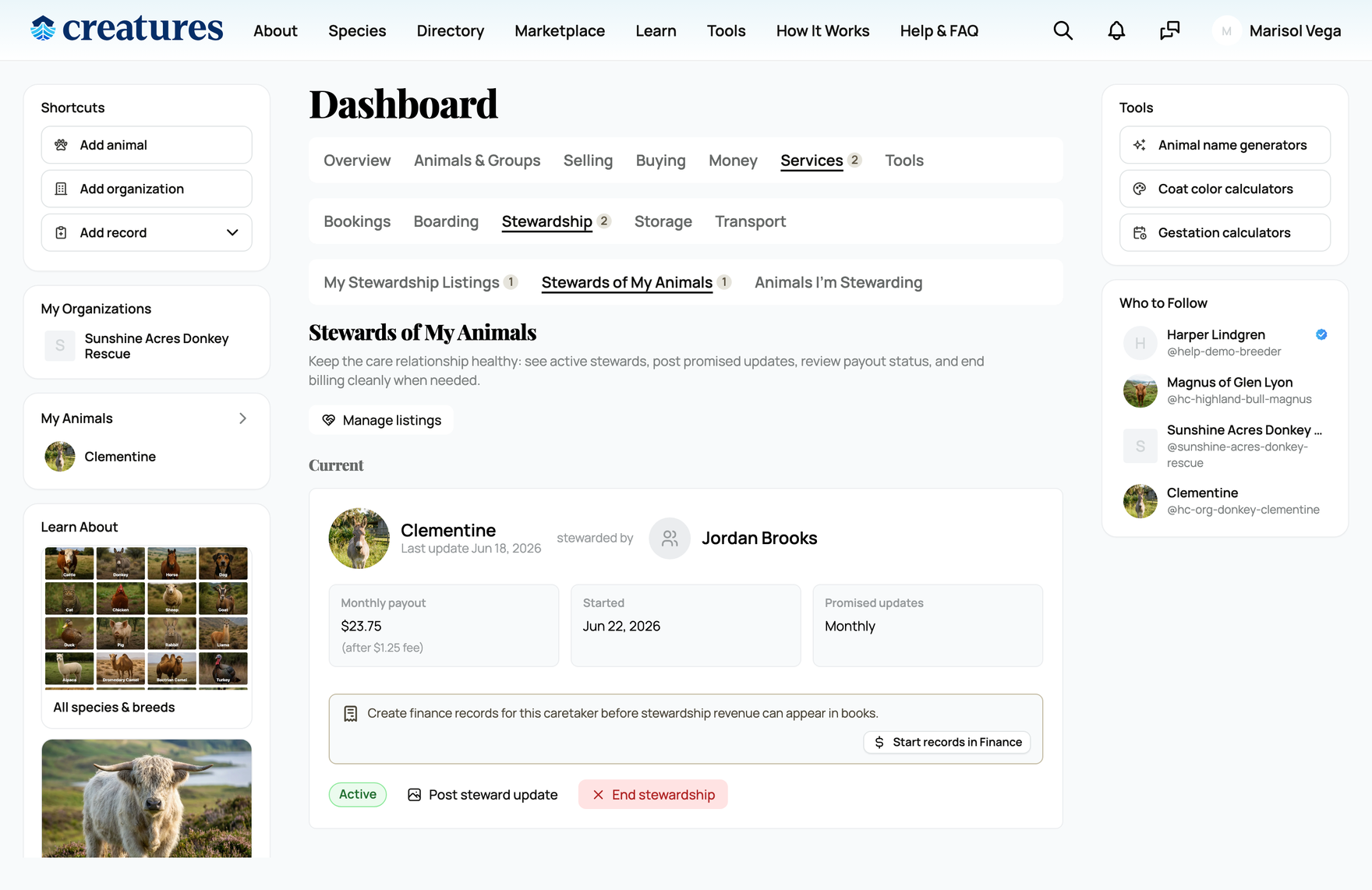 The caretaker stewards dashboard