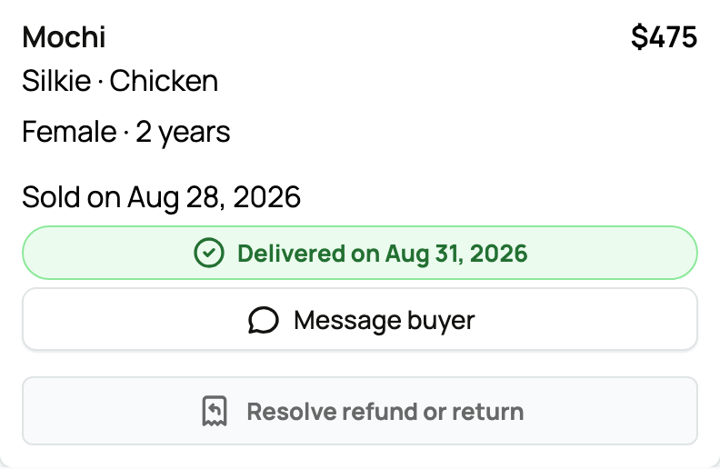 Completed marketplace sale retained in the seller's Sales history