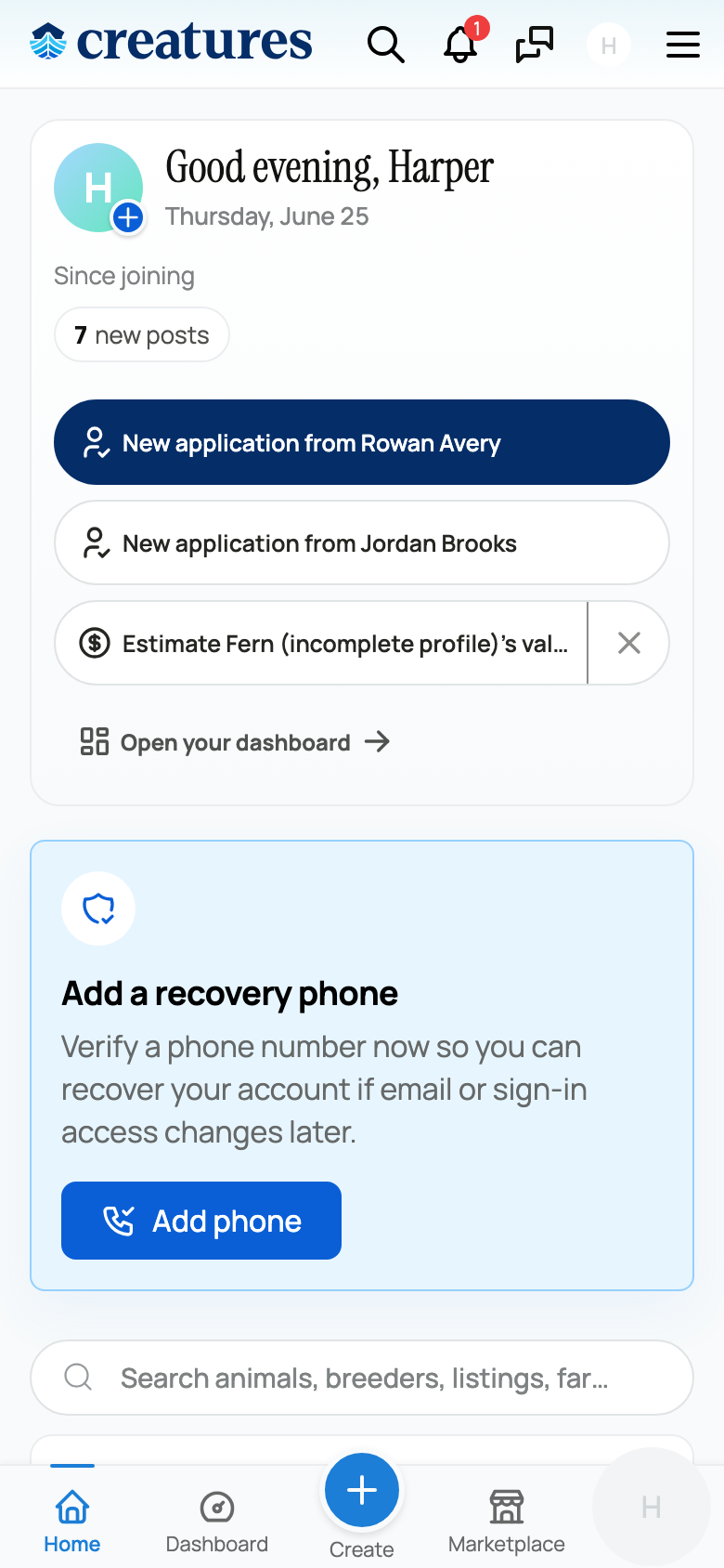 The bottom tab bar in the installed app