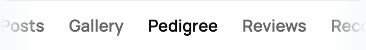The profile's horizontally scrollable tabs with Pedigree selected
