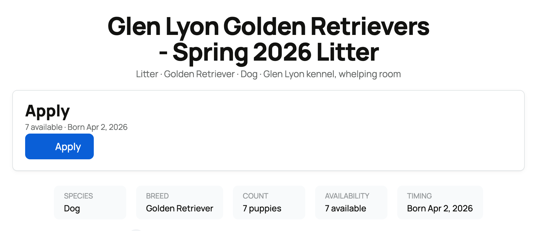 Public litter profile with Apply action and availability