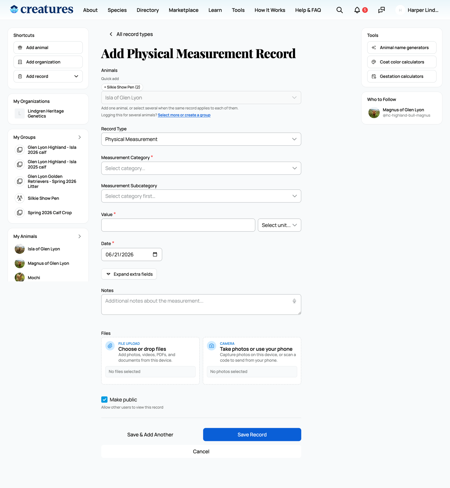 The physical measurement record form