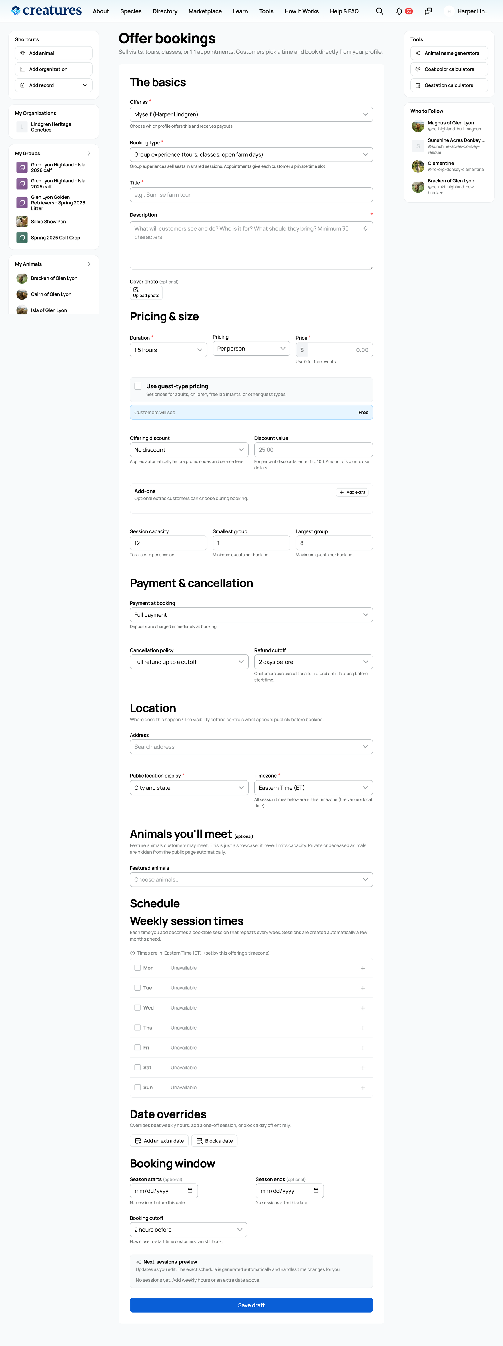Creating a bookable offering