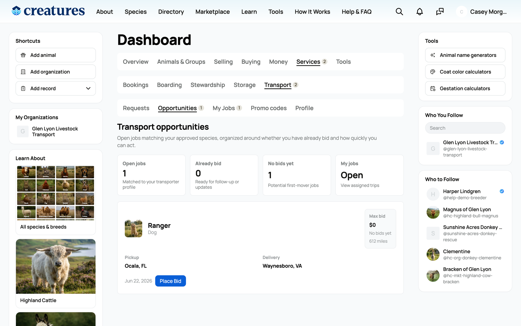 Open transport opportunities