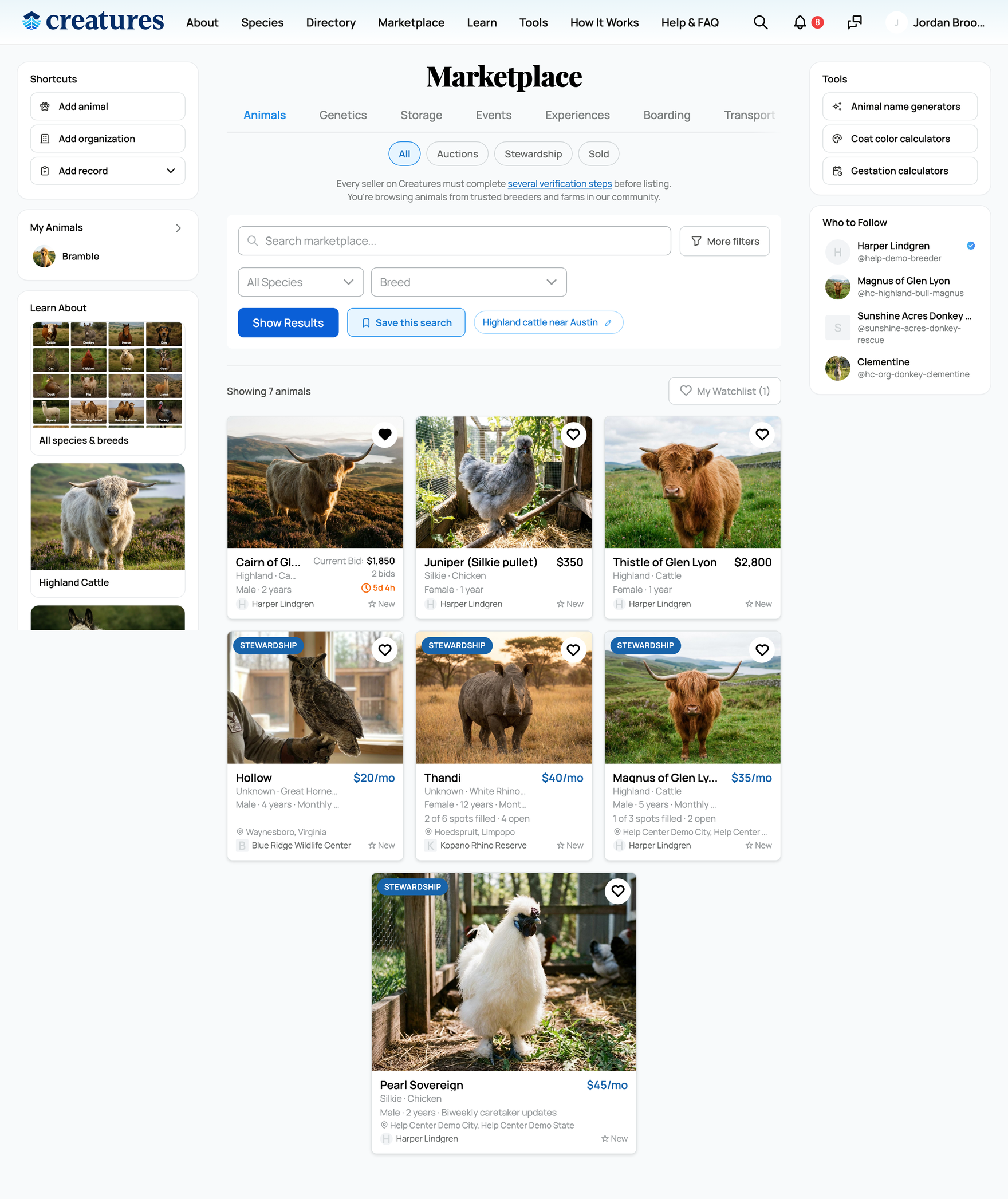 The marketplace with search and filters