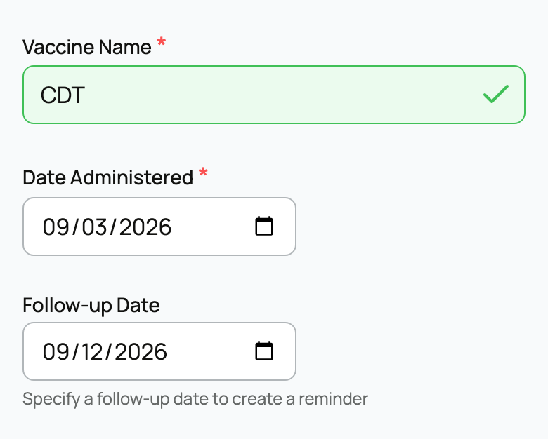 A vaccination with its follow-up date