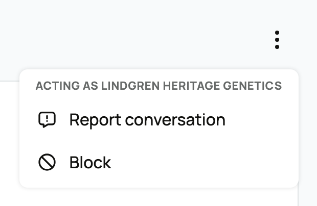 Conversation actions showing Report conversation and Block