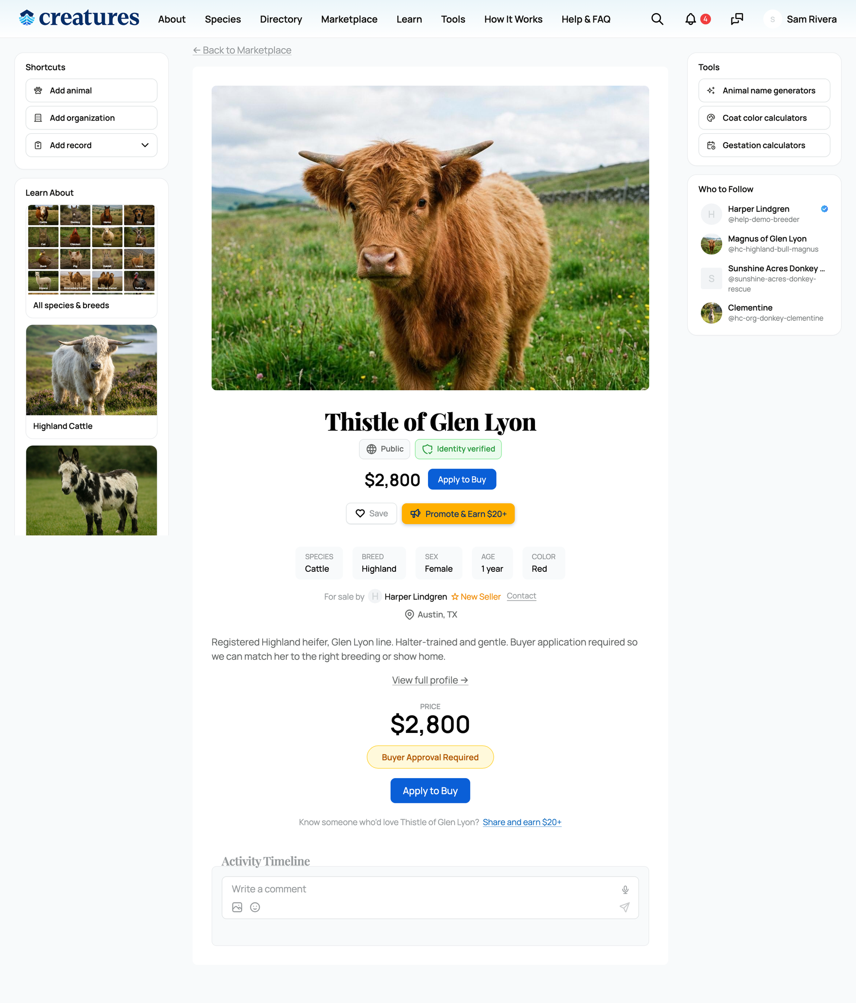 A fixed-price listing