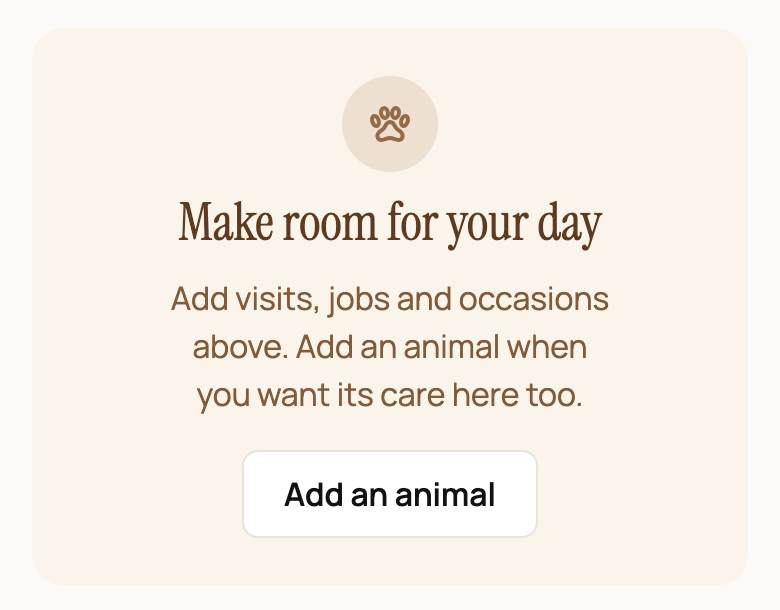 Empty Today page with Add an animal