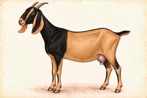 Illustration of a Nubian doe with buckskin coloring.