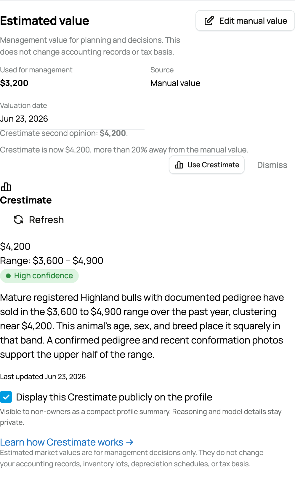 A Crestimate as a second opinion on the Finance tab