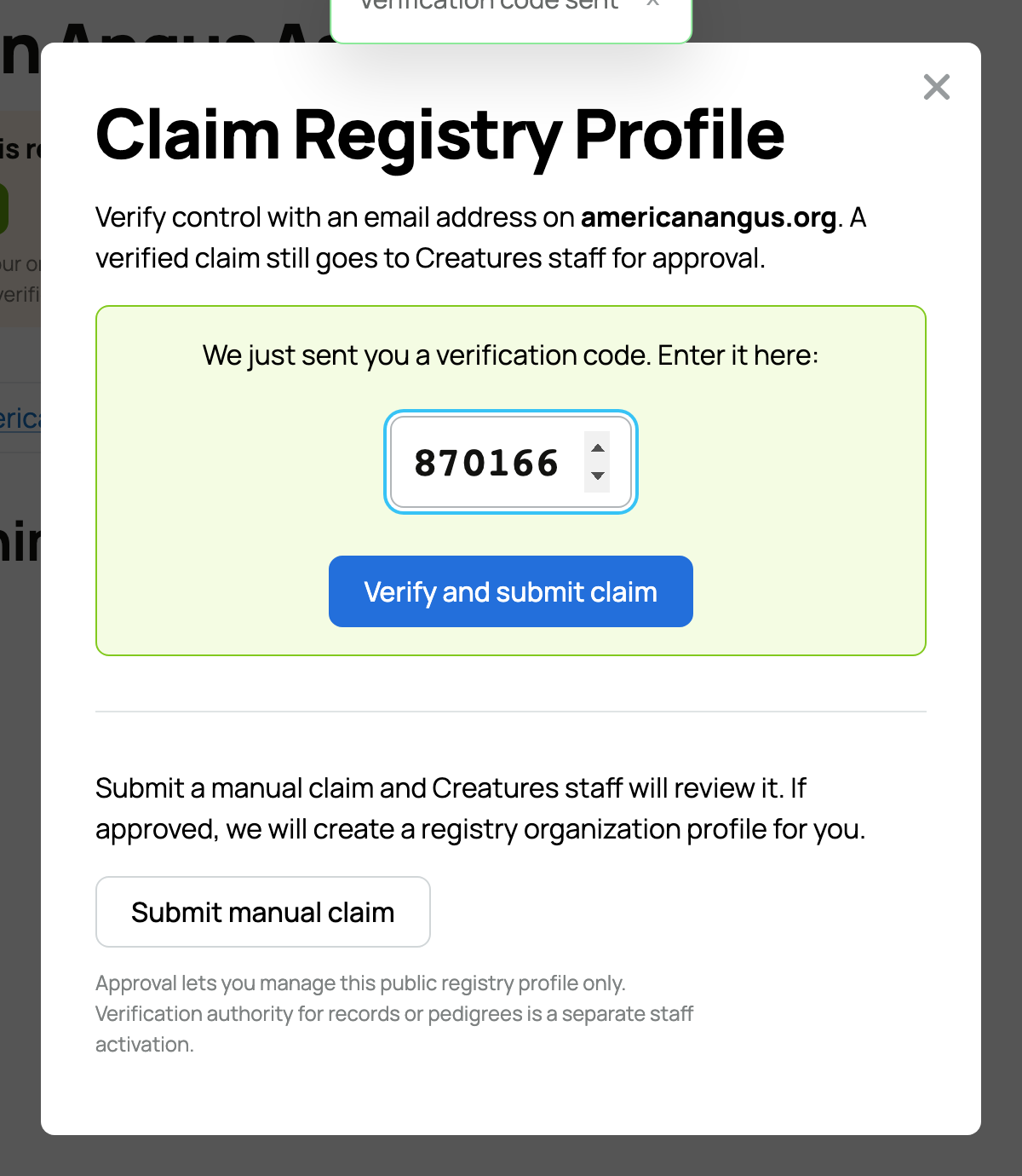 Entering the emailed 6-digit code