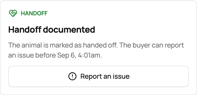 Handoff documented with a visible objection deadline