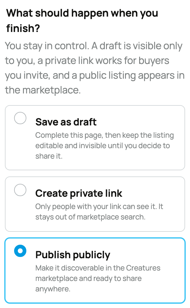 Visibility choices at the end of the listing form