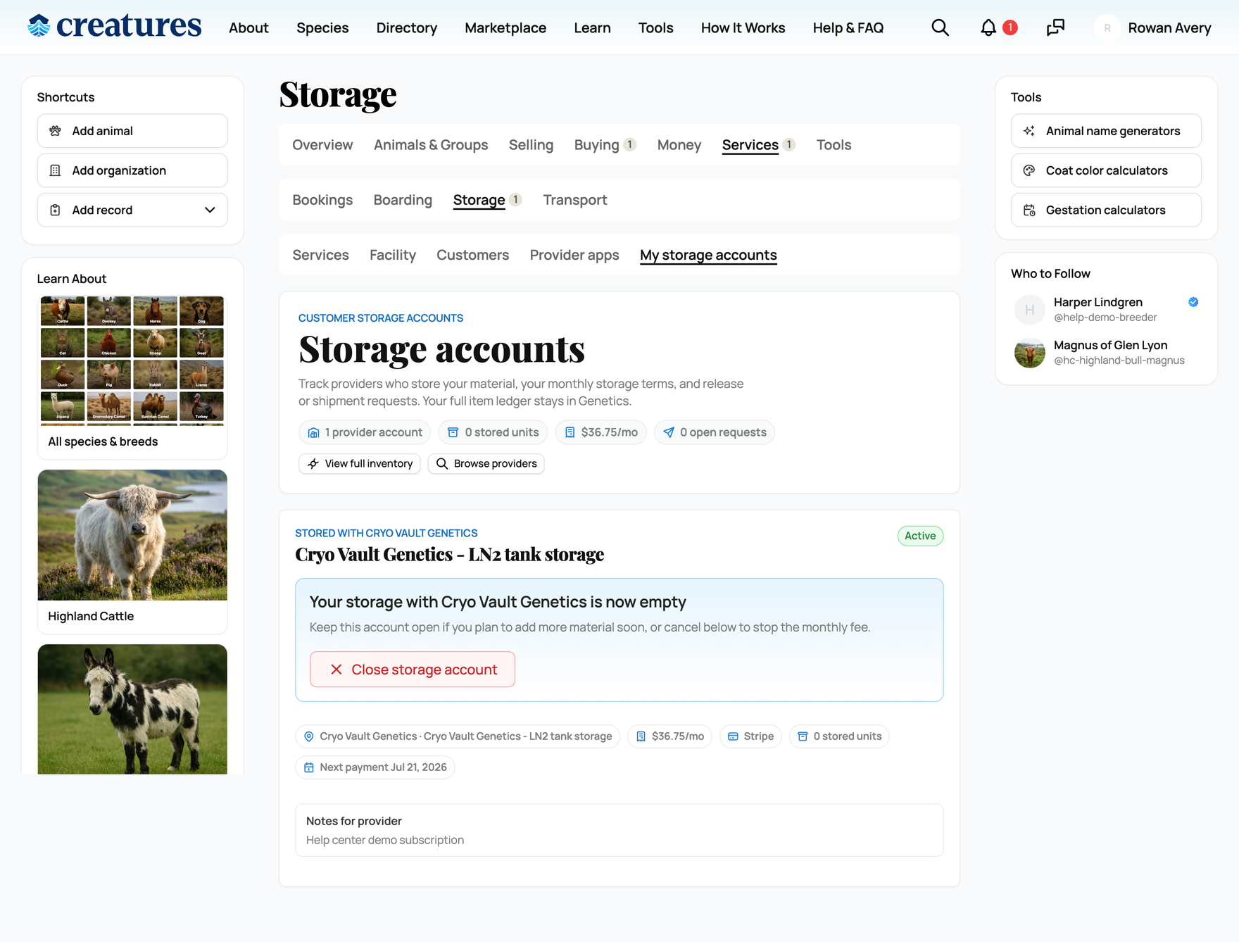Your active storage subscription