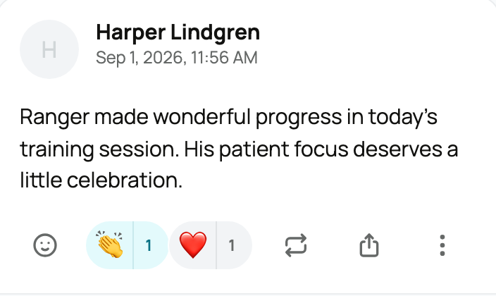 A complete post with author, content, reactions, repost, share, and actions