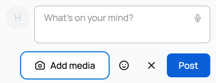 The focused mobile post composer with Add media, emoji, and Post controls