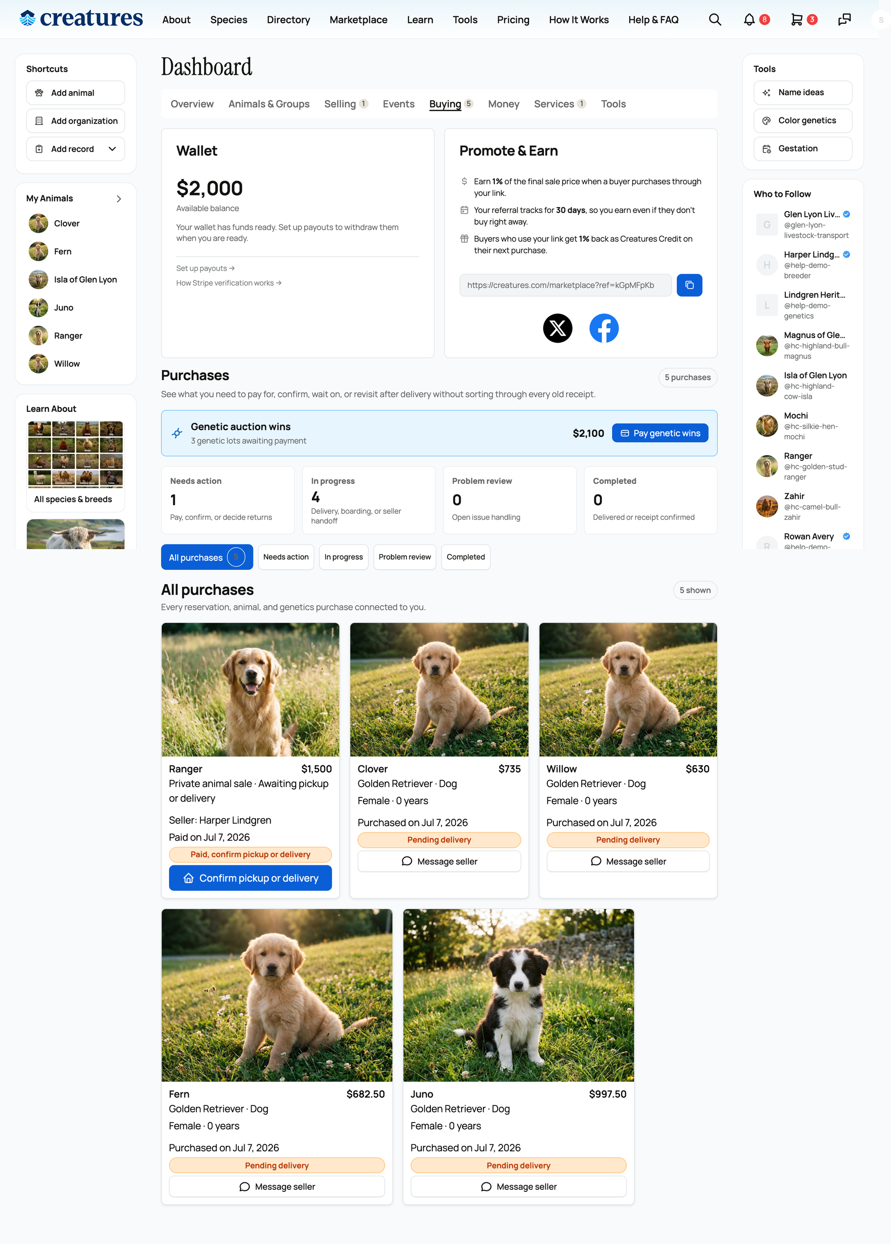 Your purchases dashboard