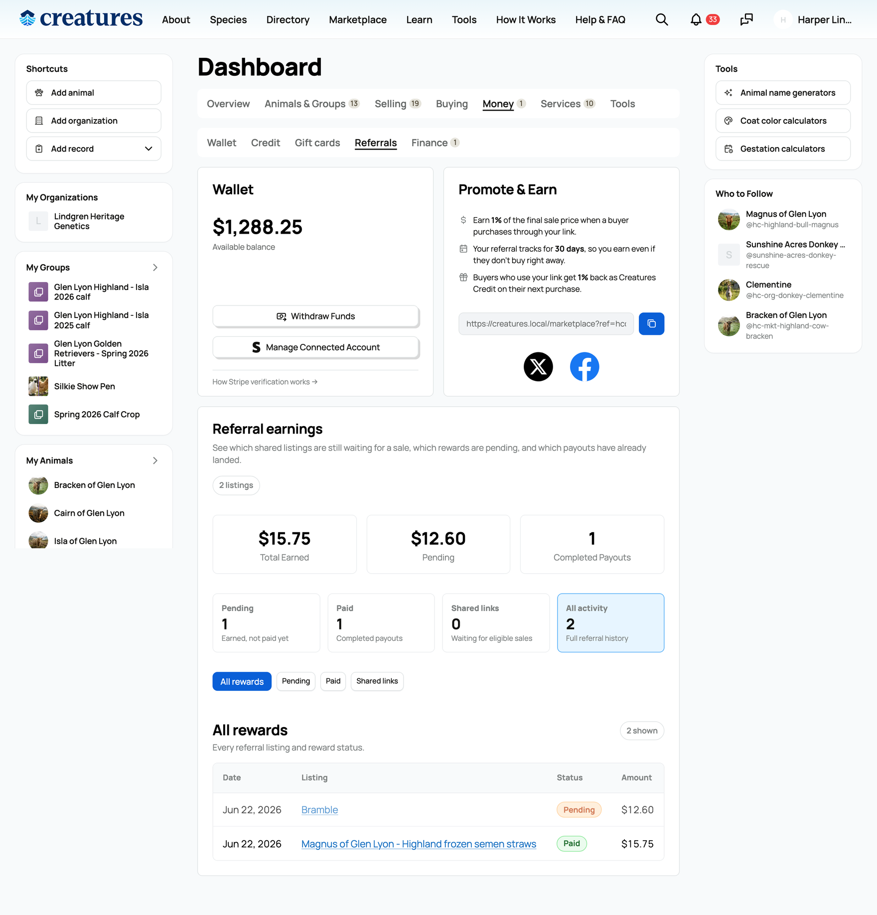 Your referral earnings dashboard