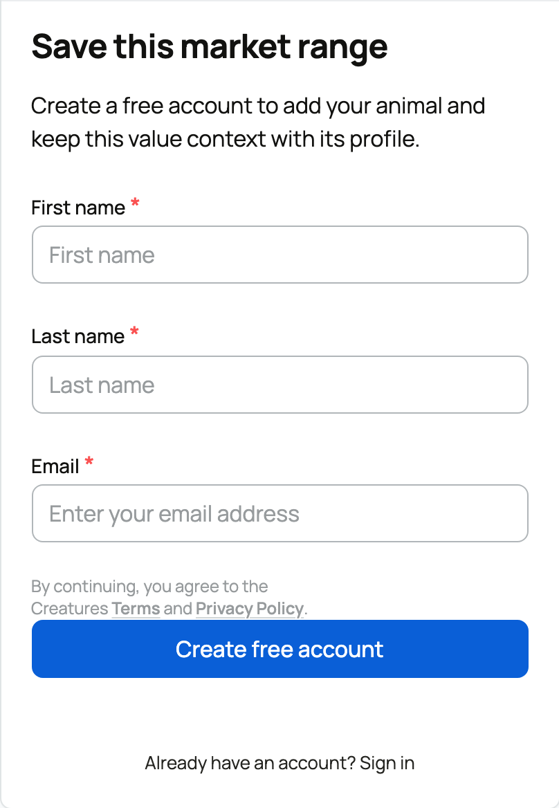 The guest Save this market range form