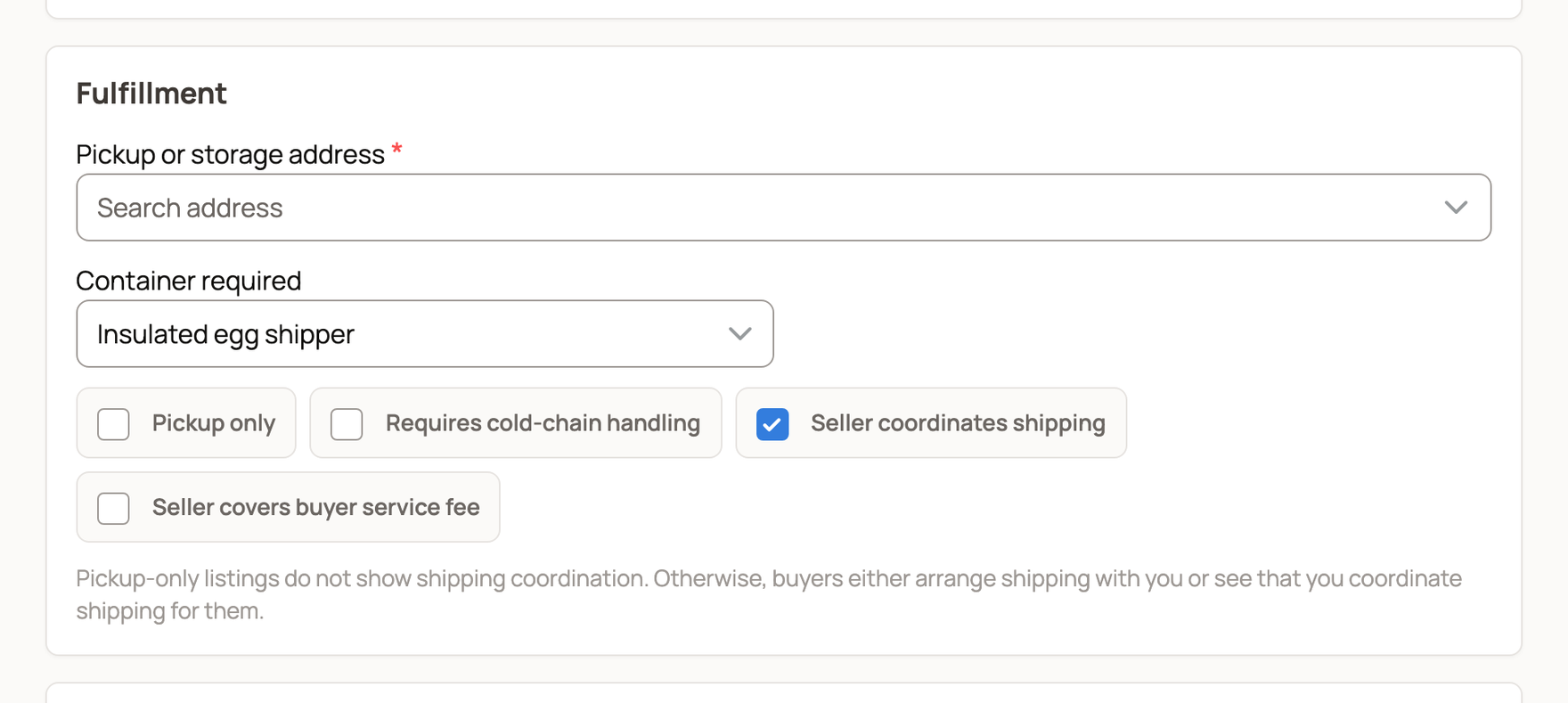 Seller coordinates shipping turned on with an insulated egg shipper