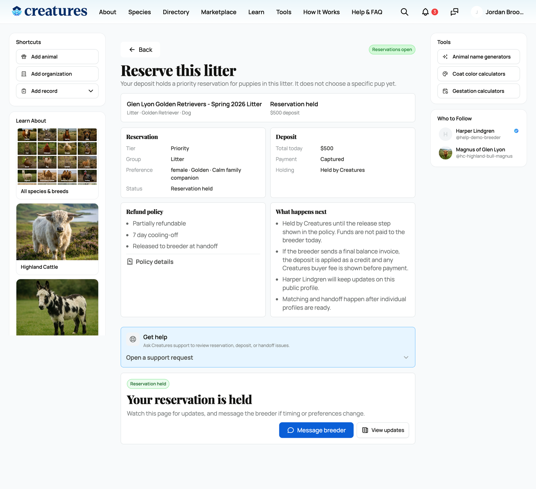 A held reservation, from the buyer's side