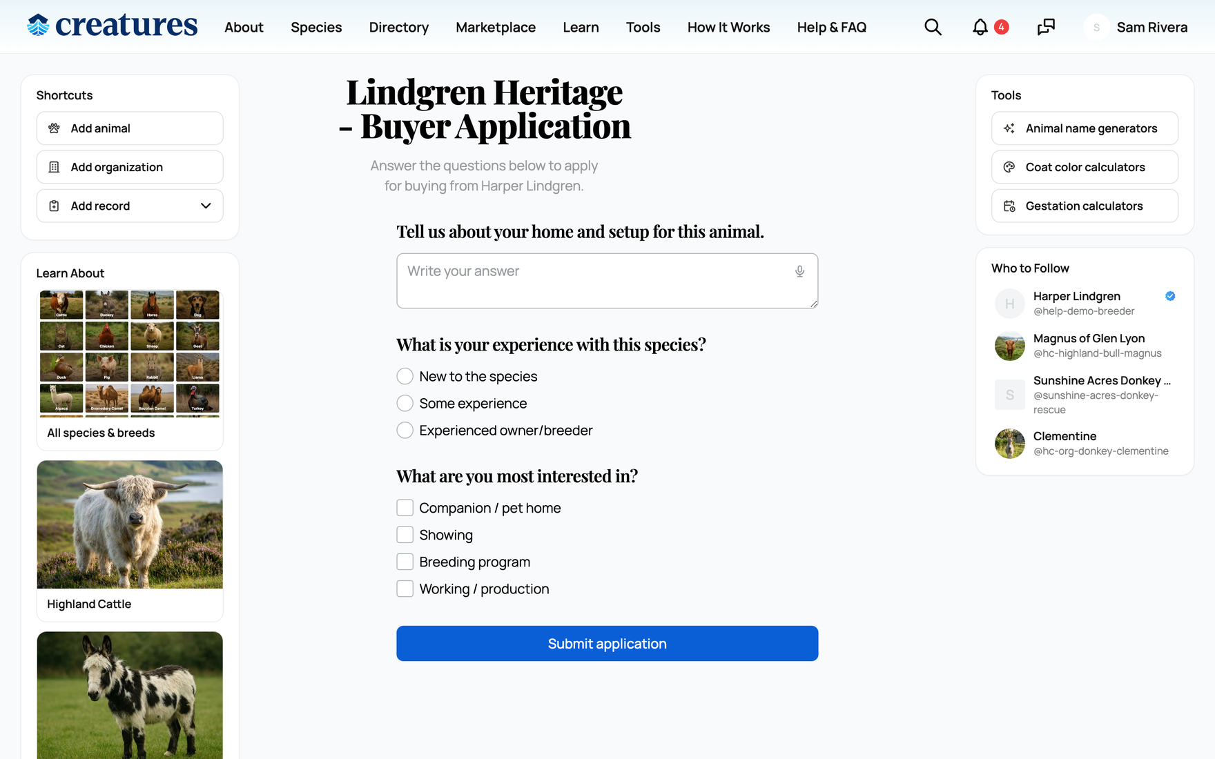 A buyer application form