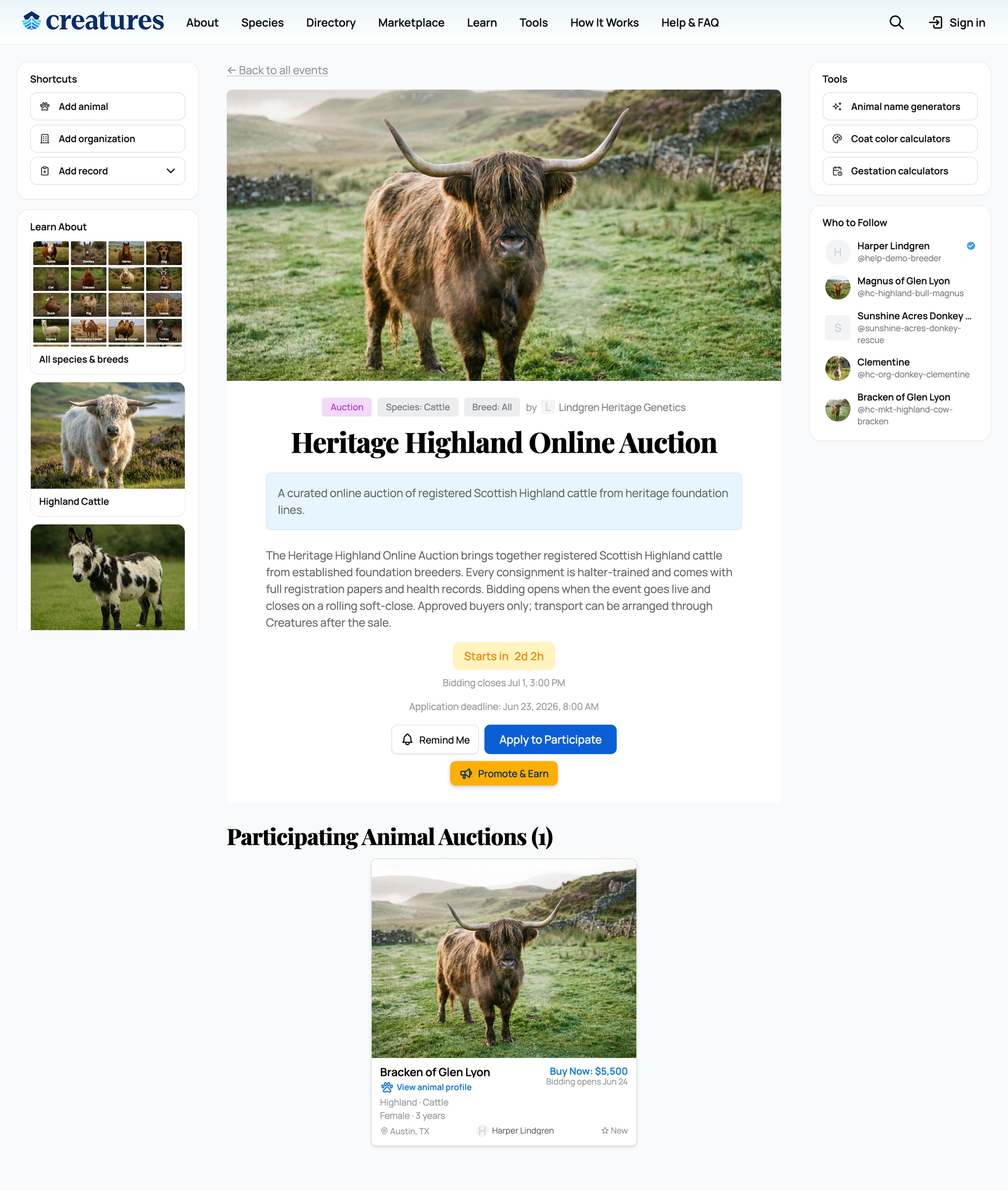 A live sale event and the animals consigned into it
