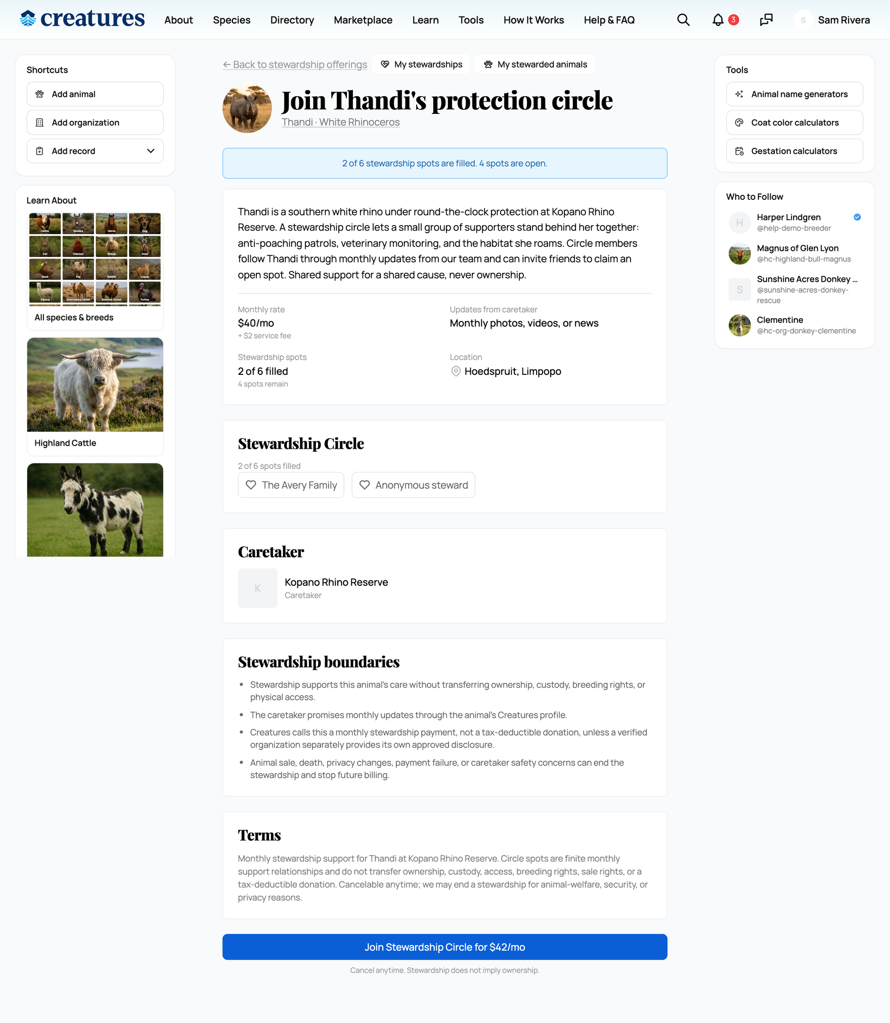 A Stewardship Circle offering page