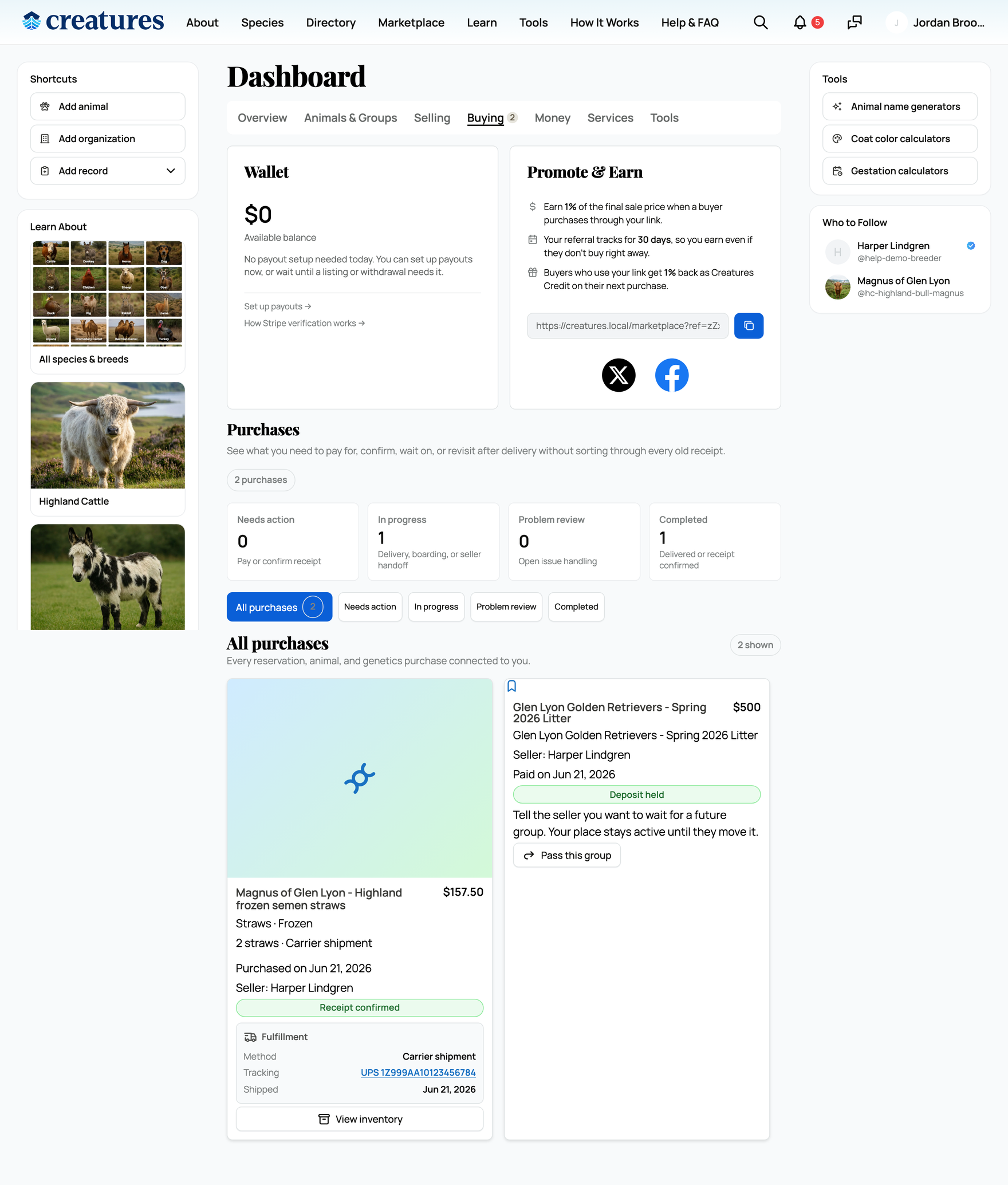 A buyer's order with tracking