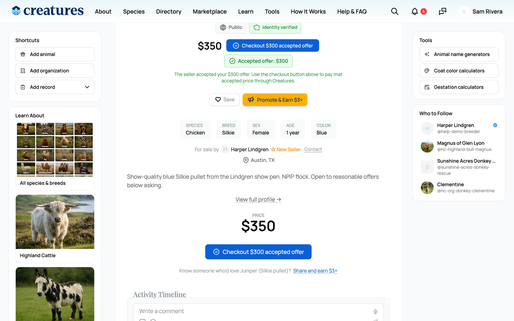 Checking out an accepted offer