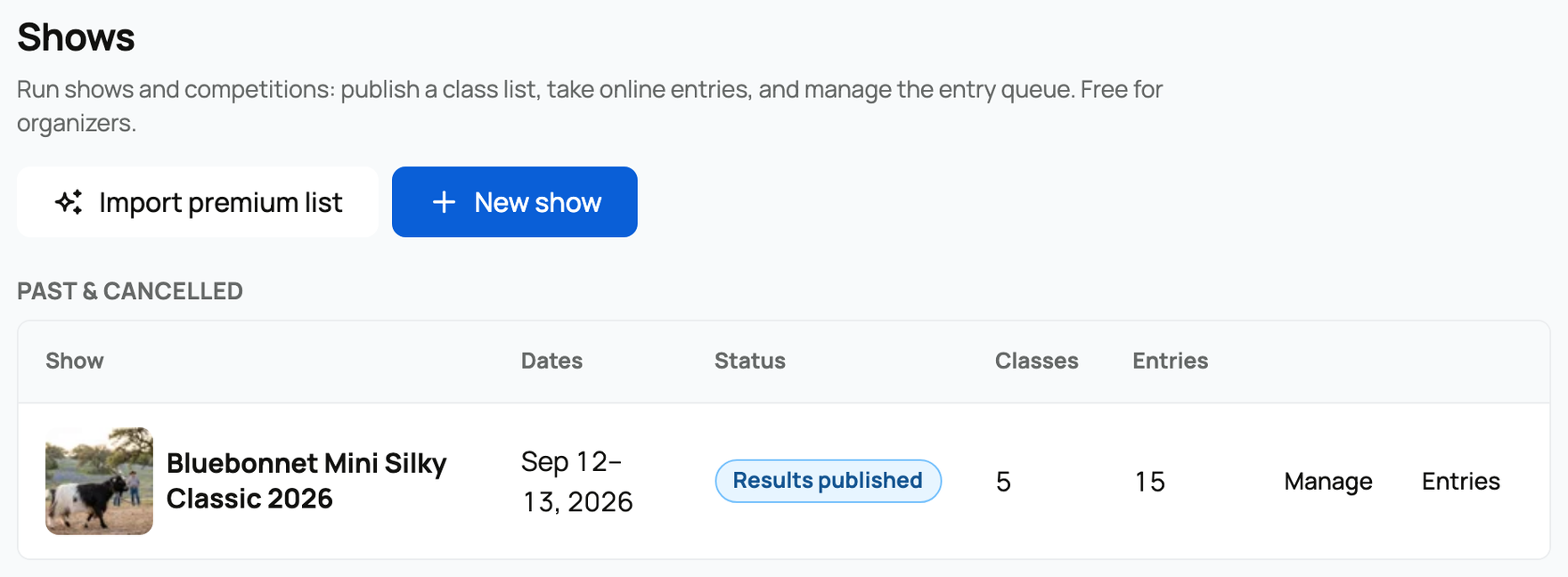 The Shows section of your dashboard