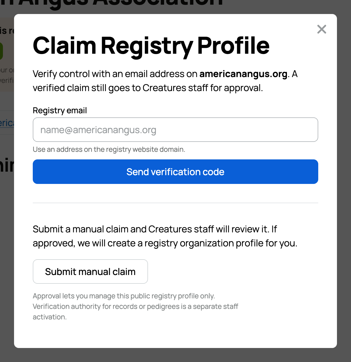 The Claim Registry Profile dialog
