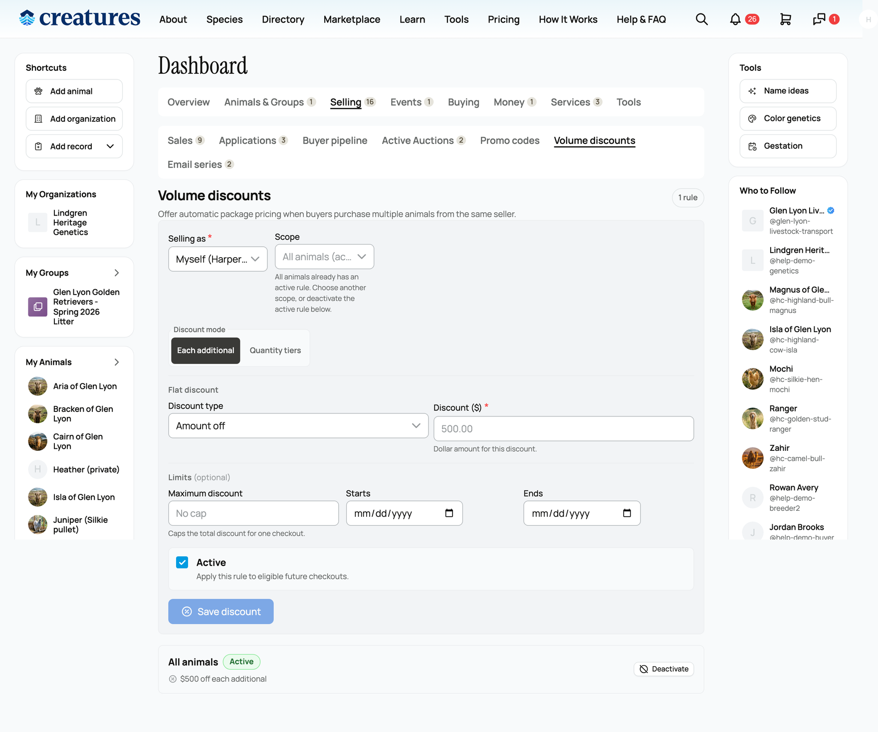 The volume-discount setup on your dashboard