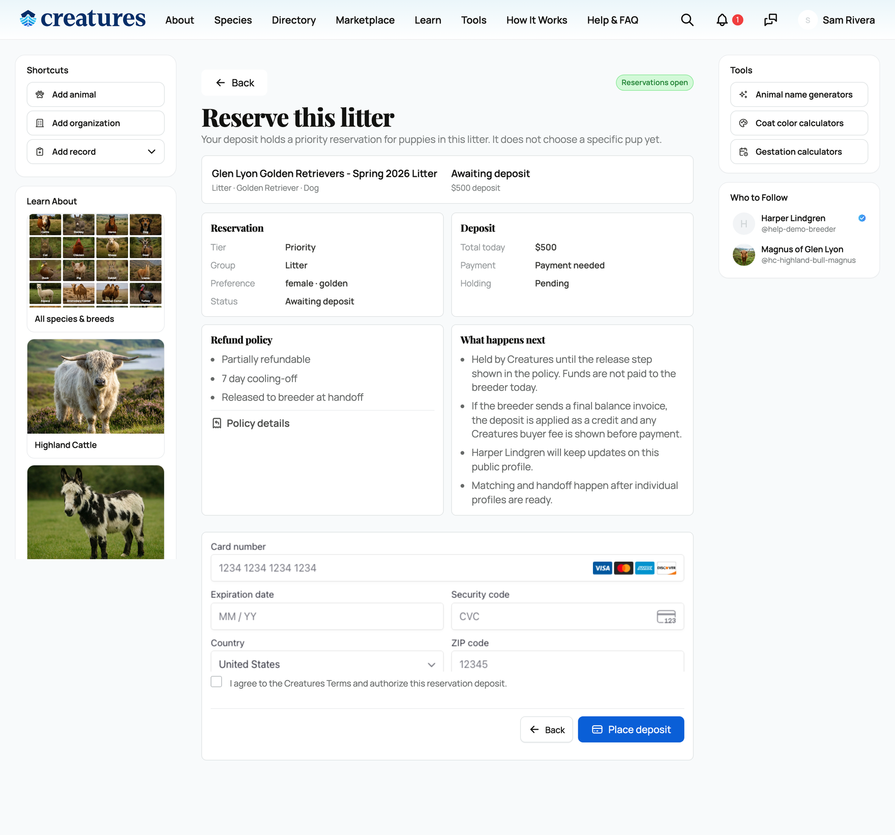 A buyer placing a reservation deposit