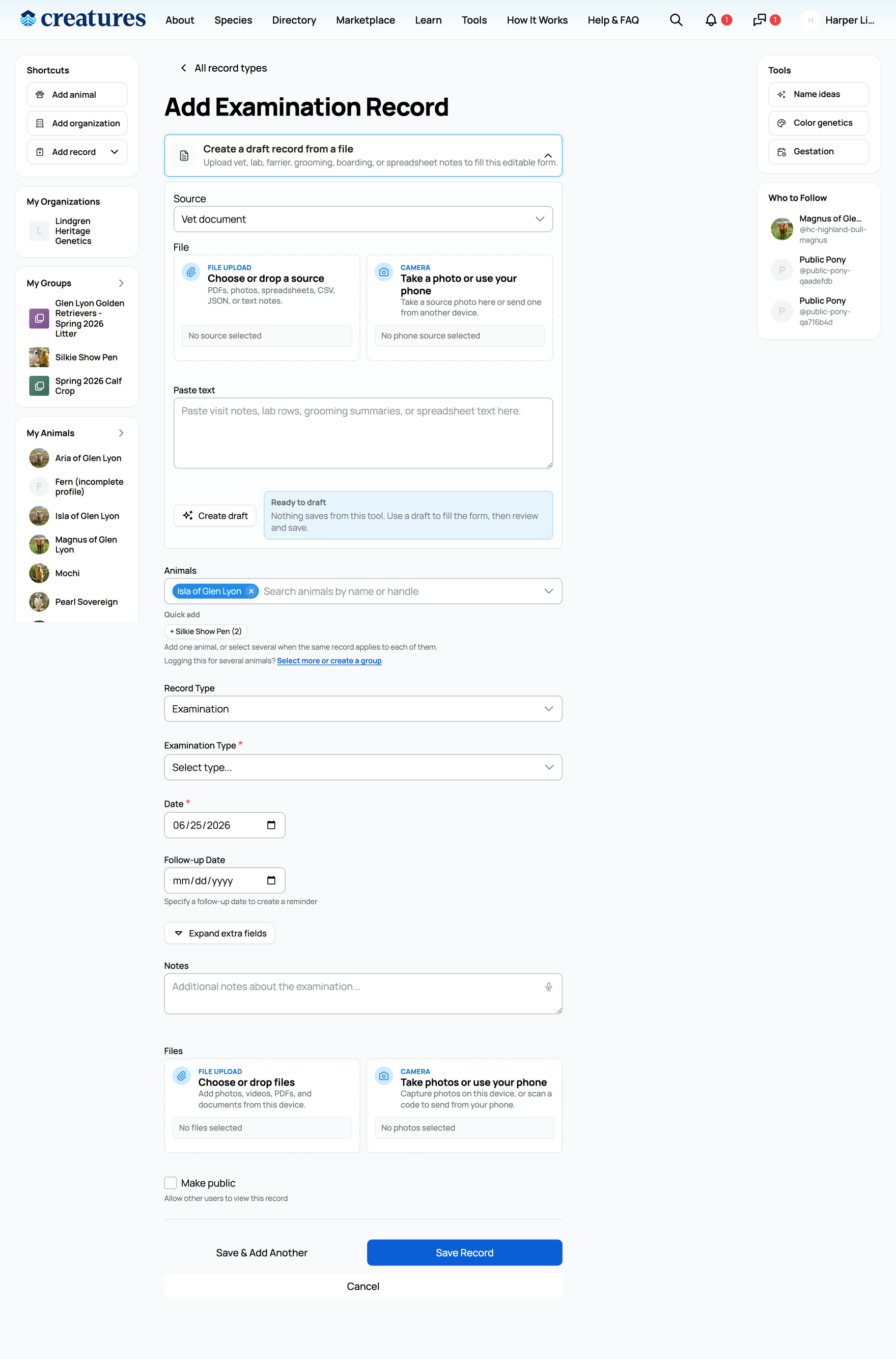 Creating a draft record from a file on the Add Record form
