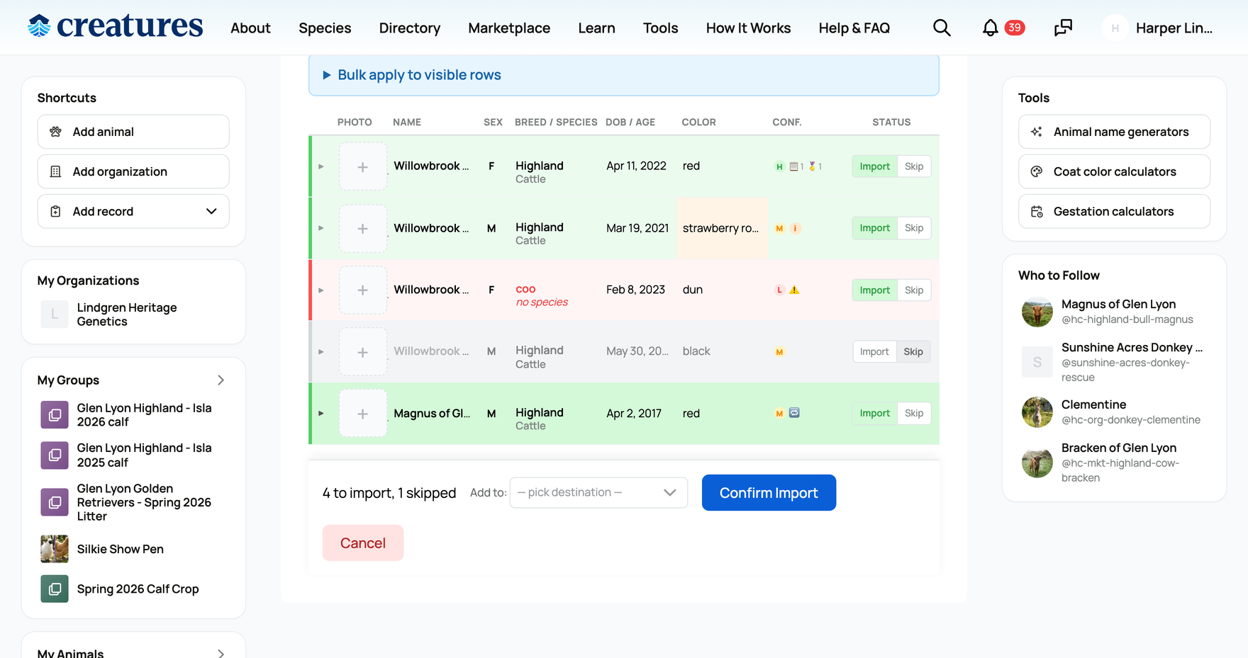 The "Add to" destination selector, choosing between your personal profile and an organization you manage