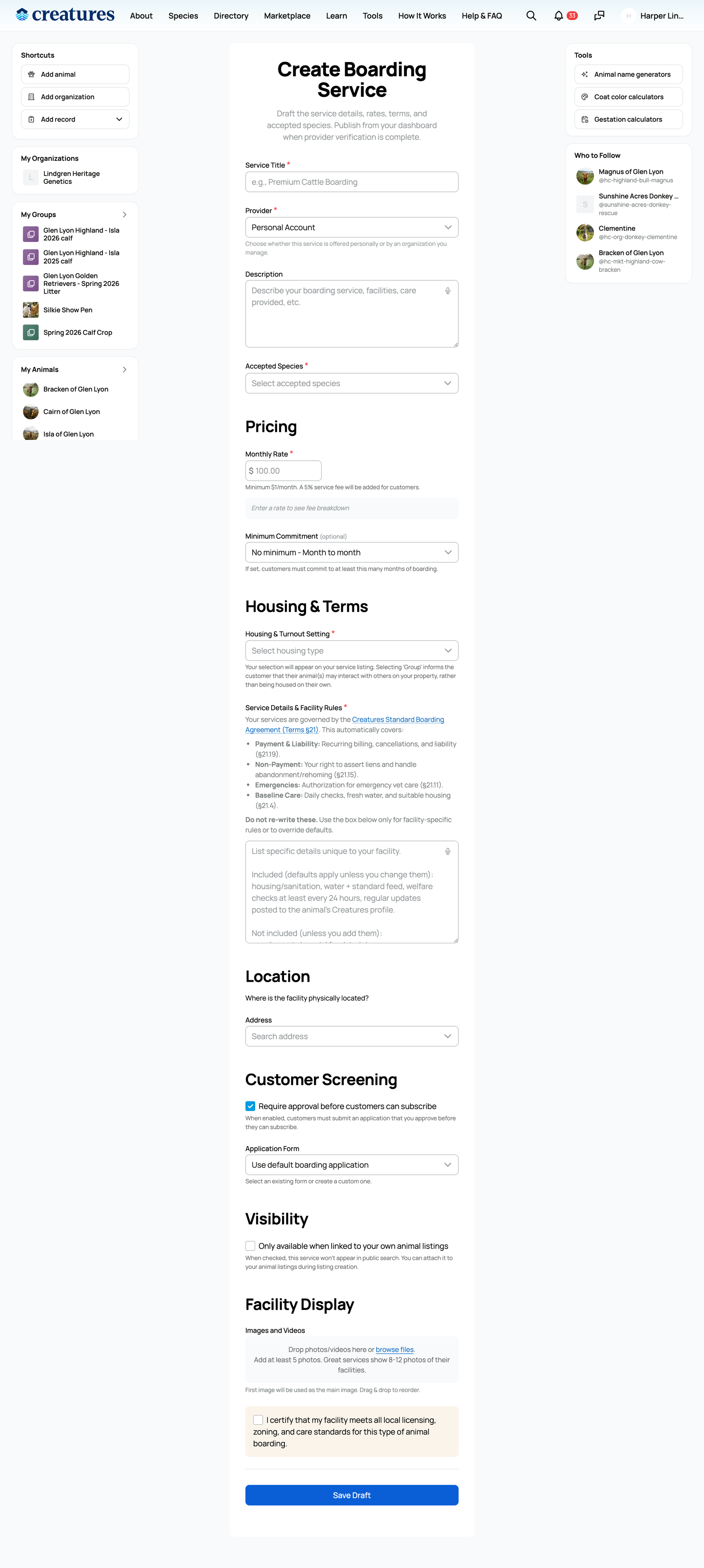 Creating a boarding service