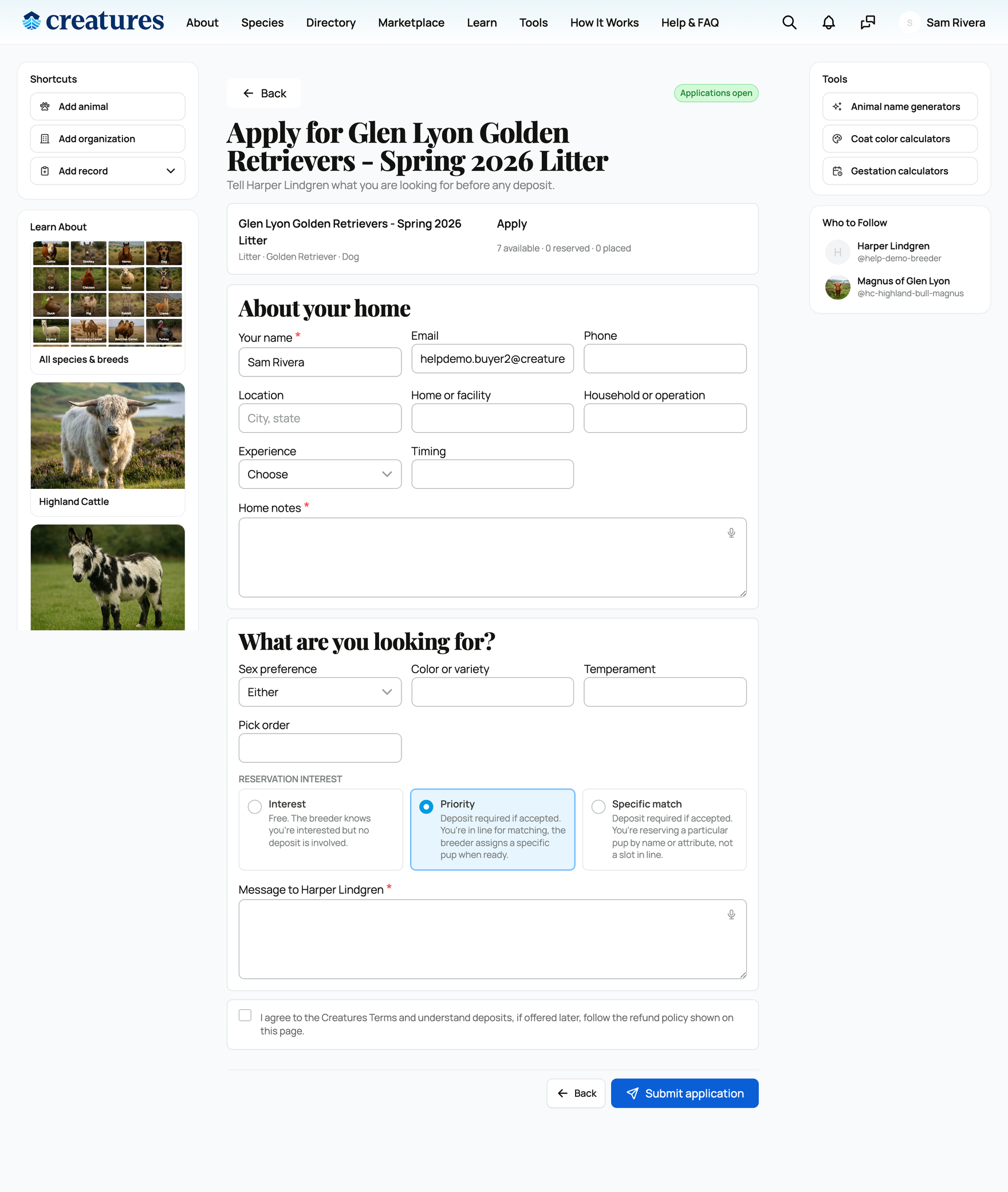 The buyer application form