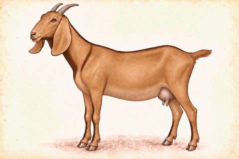 Illustration of a Nubian doe with brown buckskin chamoisee coloring.