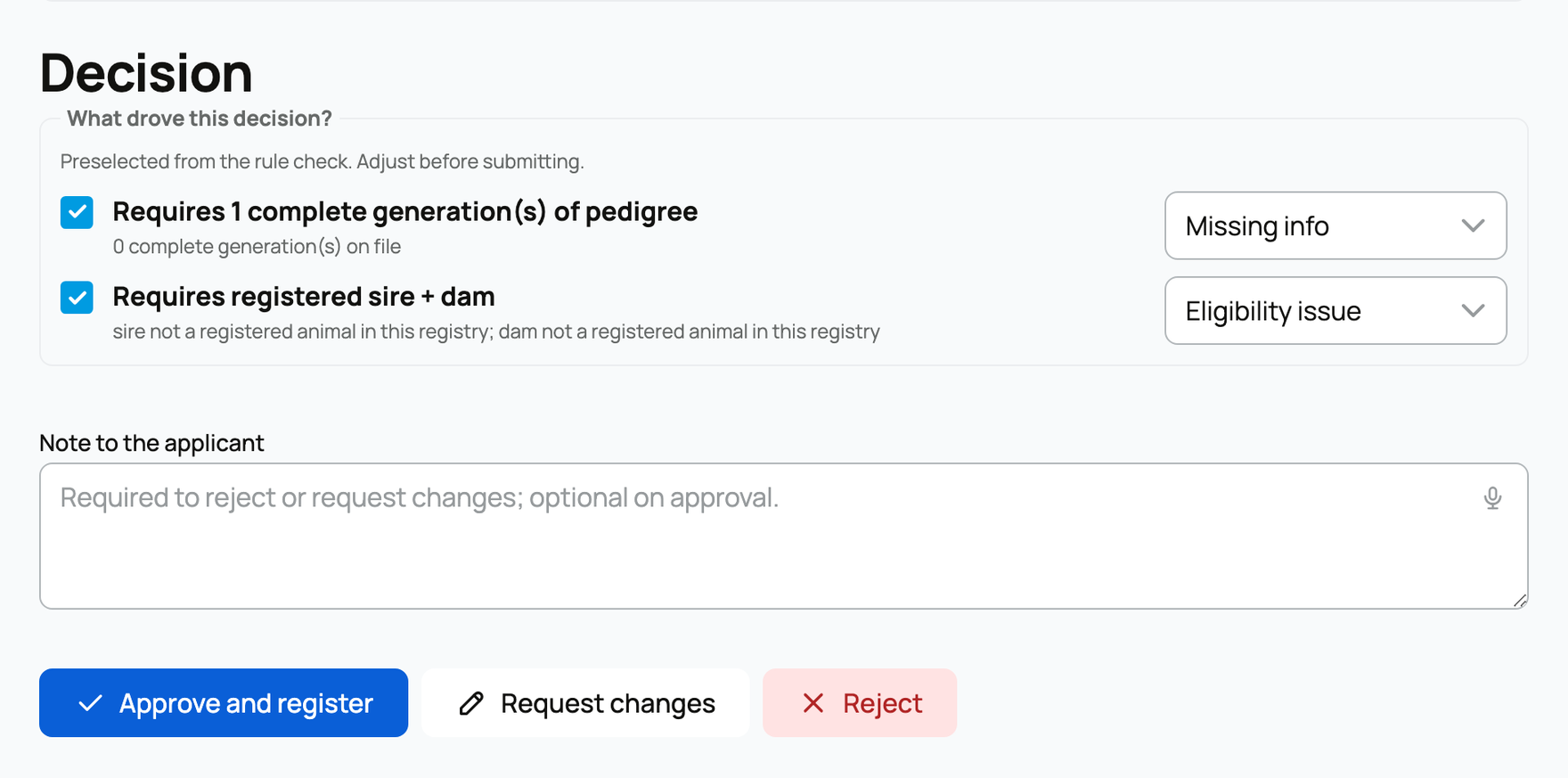 The registrar decision form