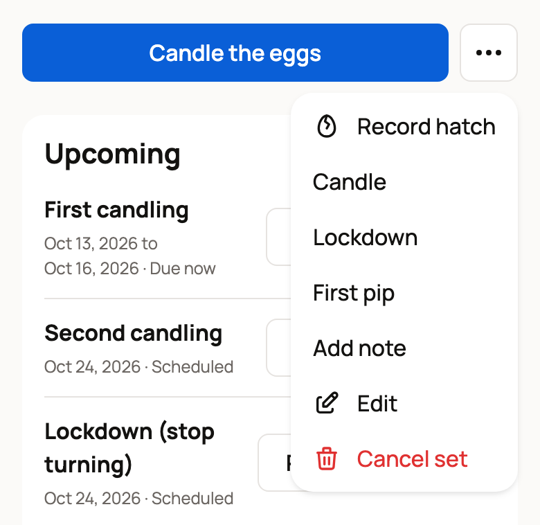More clutch actions menu open with Candle, Lockdown, First pip and Add note