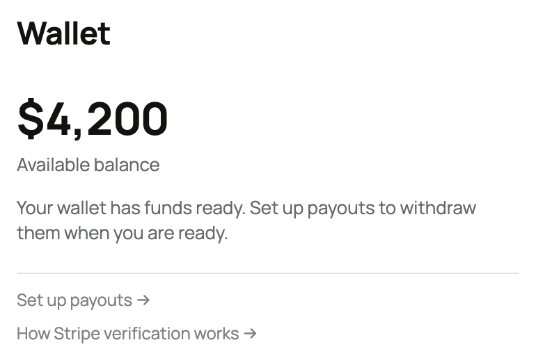 Seller Wallet with an available balance and Set up payouts action