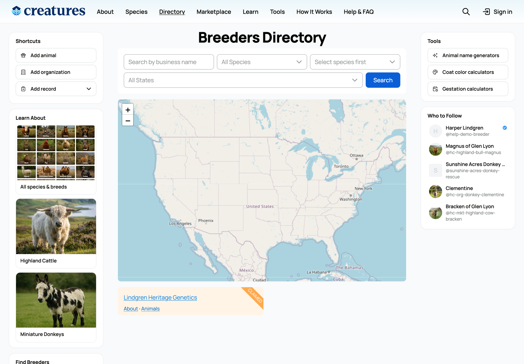 The Creatures breeder directory