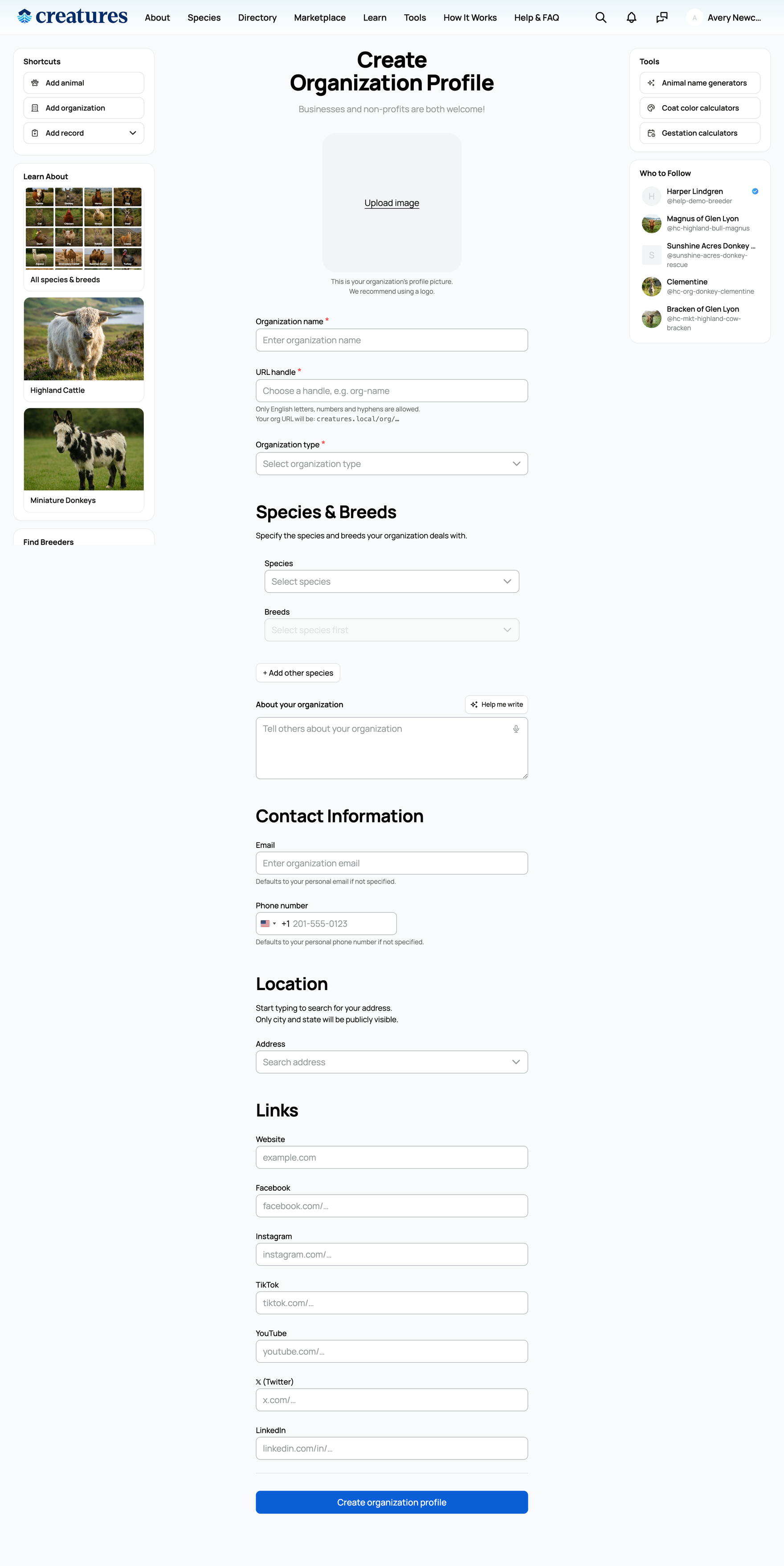 Creating an organization